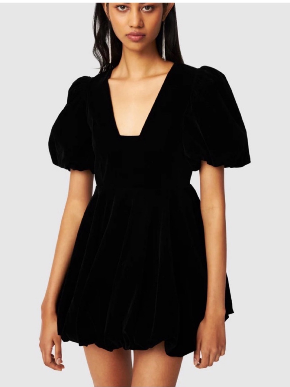 Par Violet National Anthem Black Puff-Sleeve Velvet Mini Dress XXS